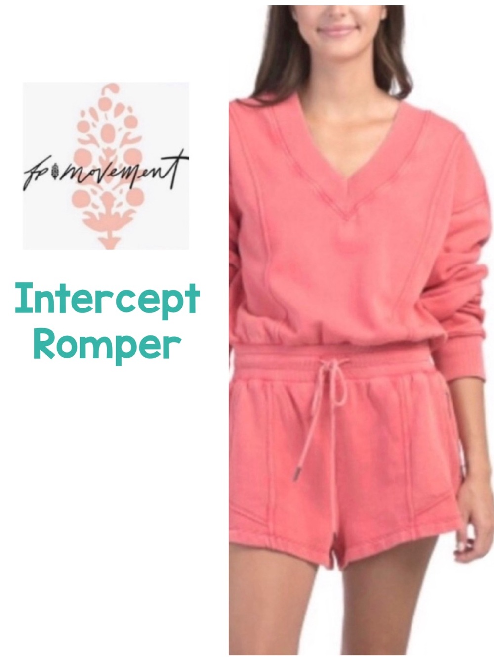 Free People, XS, Intercept Romper, Cute & Comfy, LS V-neck & Shorts, Pink, NWT!